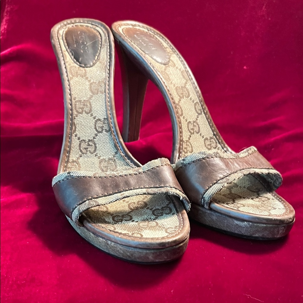 Gucci Dark Brown Monogram Heels